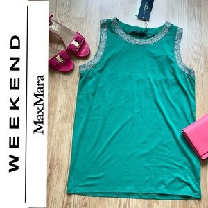 NWT Max Mara Weekend green hand embellished tank top